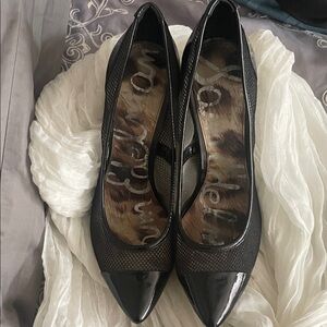 Sam Edelman Black Mesh and Patent Heels